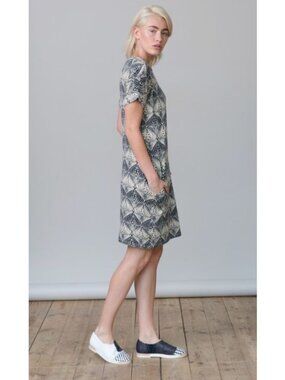 Frieda Sand Mini Dress M Pockets Scandi Playful Minimalist Organic Cotton Blend